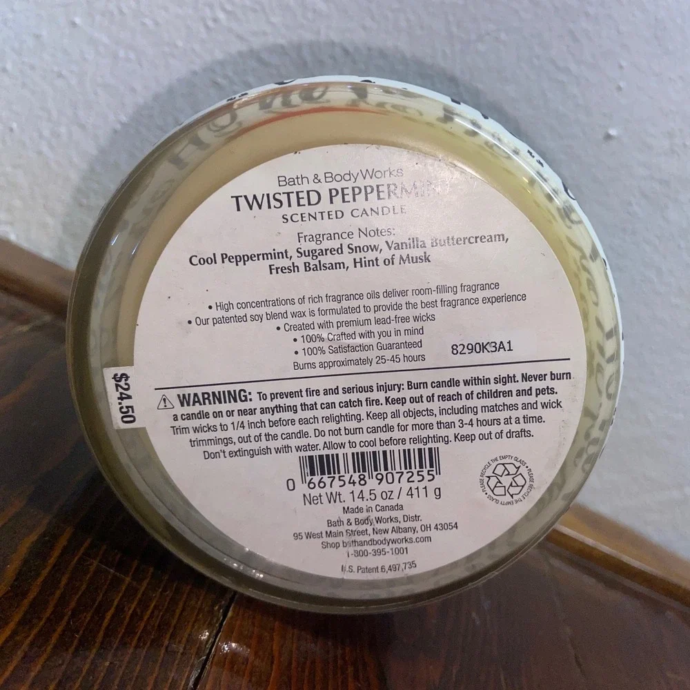 Bath & Body Works Twisted Peppermint 3-Wick Scented Candle 14.5 oz Holiday Ho Ho